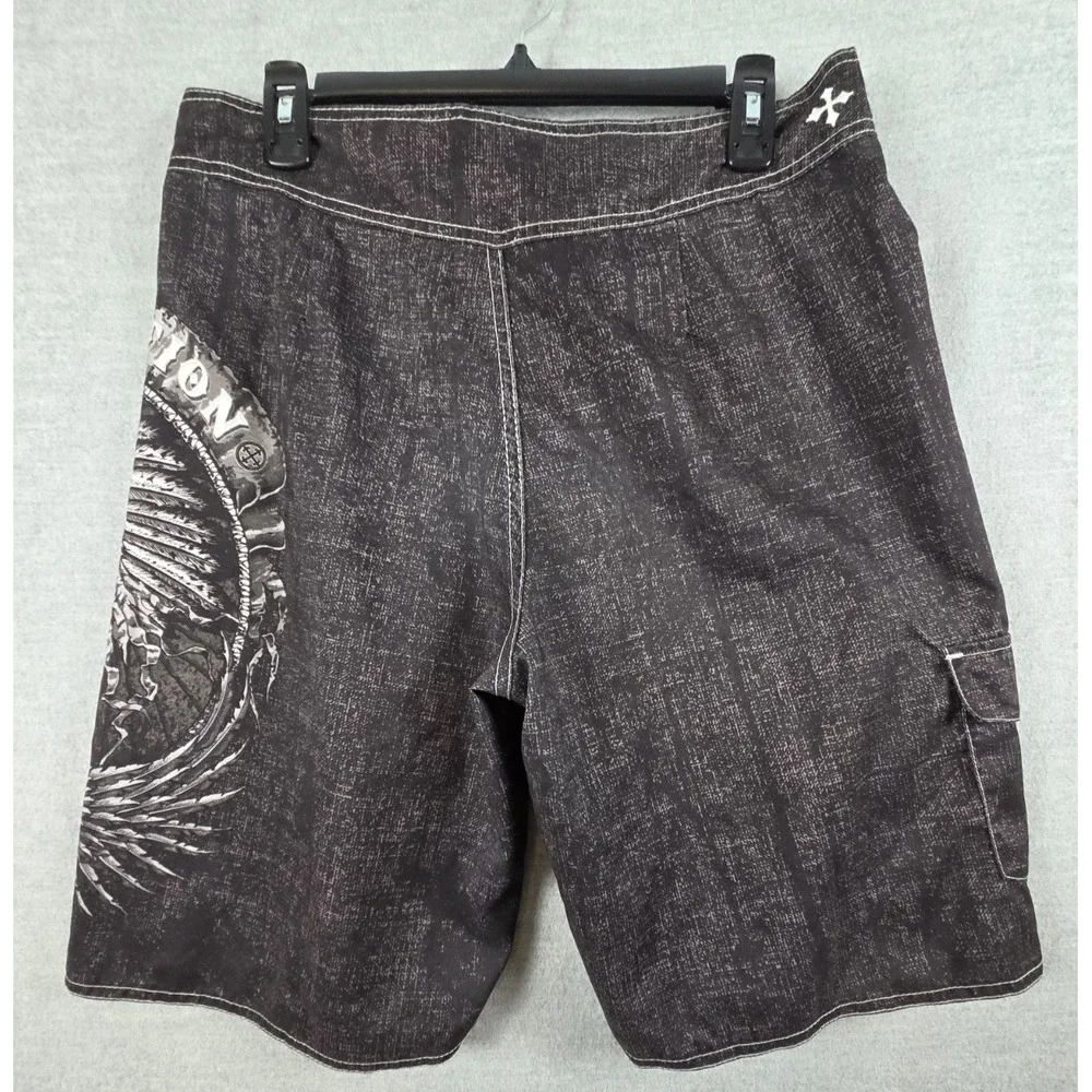 Affliction‎ THUNDERFOOT Boardshorts Swim Trunks 34 Black Tie Waist Gothic Grunge